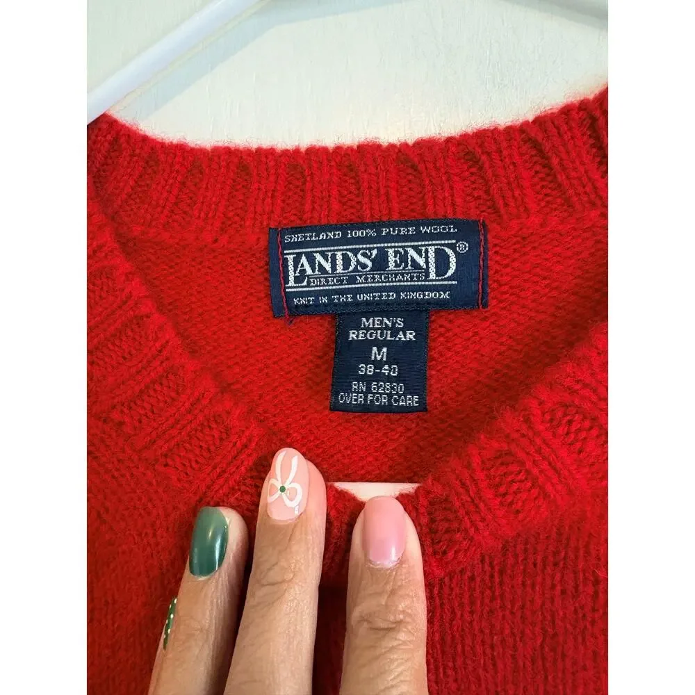 Lands' End Vintage 100% Wool Crewneck Sweater Red Men's Med Preppy Ivy league